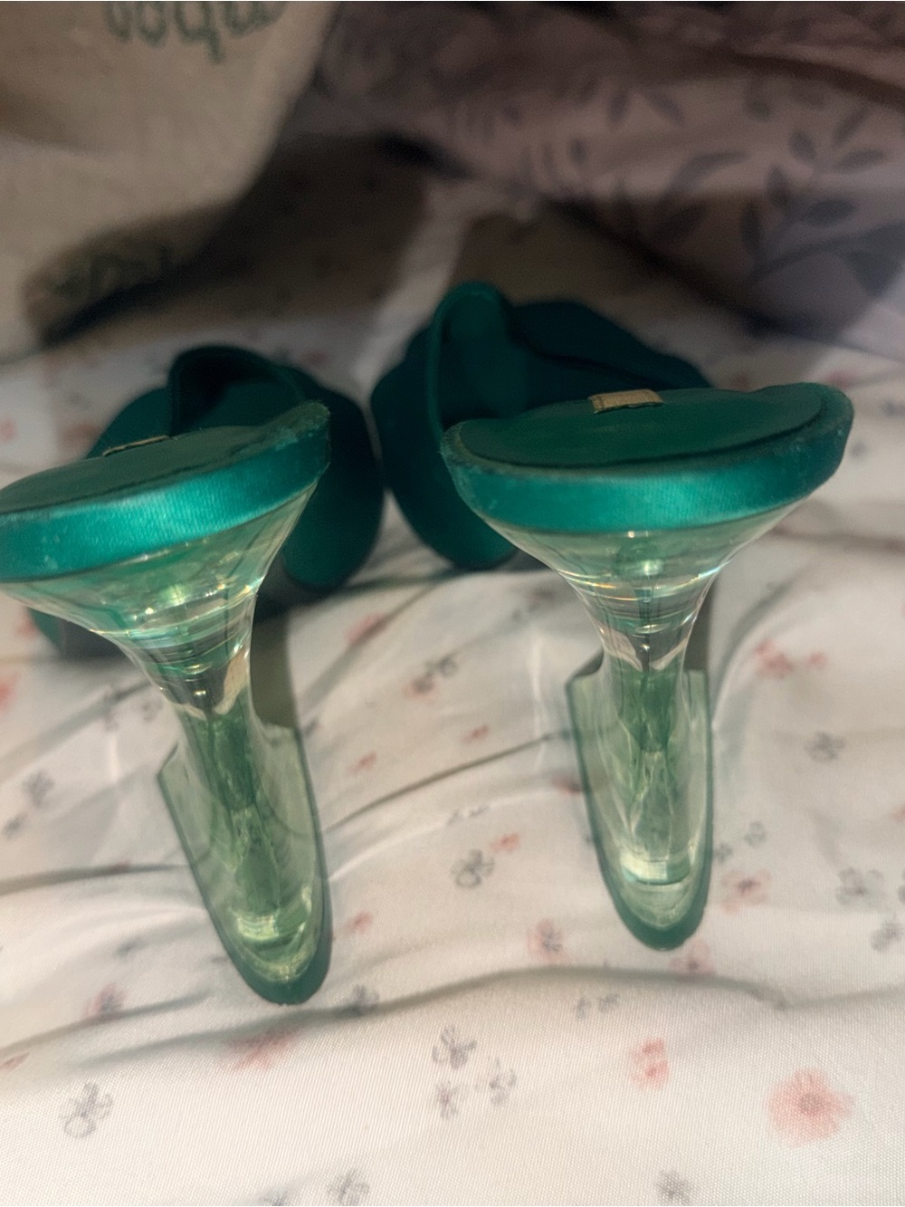 Zara Teal Satin Pumps with Clear Stiletto Heels